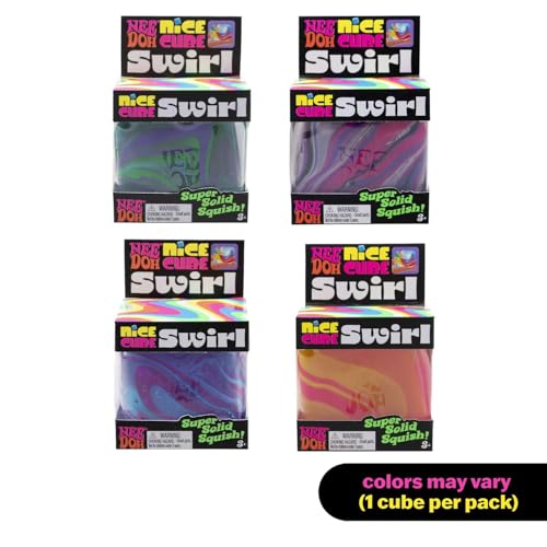 Schylling NeeDoh Nice Cube Swirl - Sensory Toy with a Super Solid Squish - Unique, Swirling Color Blend - Color May Vary (1 Per Pack)