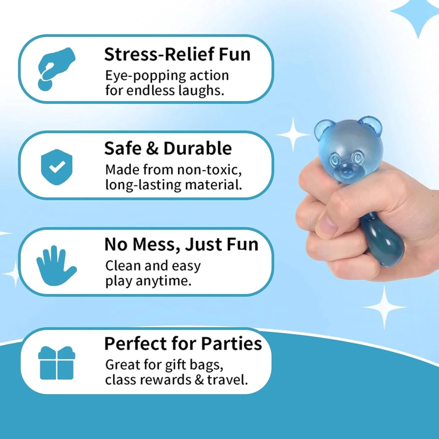 Gummy Bear Squishy Toy for Kids Ages 3+ & Adults, Slow Rising Squeeze Bear, Soft High-Density Handheld Sensory Toy, Cute Party Favor, Classroom Prize & Desk Toy (Blue)