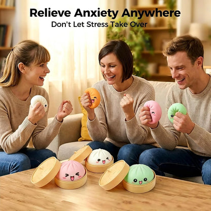 Dumpling Squishies, Fast Rebound Stress Ball Fidget Sensory Toy | Colorful Dumpling Squishy Set with Steamer, Fast Rebound Squeeze Toy, Soft Stretchy Desk Stress Relief Toy