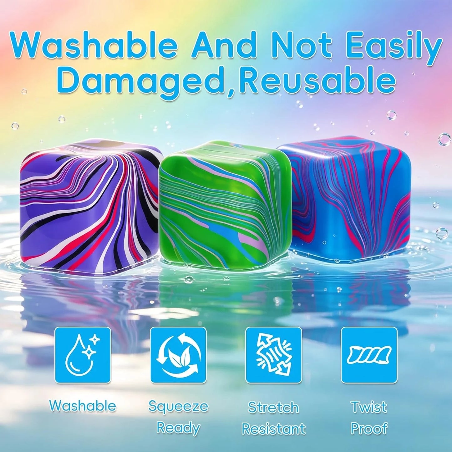 Squishy Stress Cube, Ice Squishy Cube Sugar Balls, Stress Balls for Kids Adults Squishies Stress Relief, Fidgets for Classroom Prize Toys -2 Pack (Two Purple)