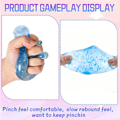 Dreamy Water Drop Slow-Rebound Sensory Stress Ball, Contains Maltose, Suitable for Adults, High-Intensity Flashing Water Droplet Squeezing Toy, Relieves Anxiety, Office Desk Ornament, Blue