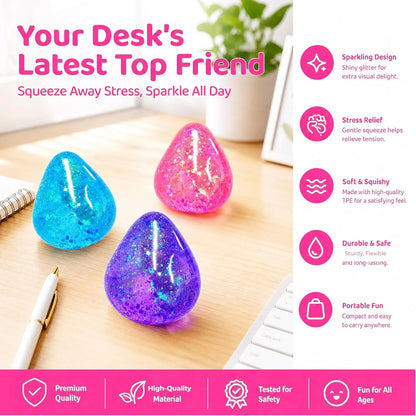 Squishy Drop Stress Balls for Girls & Kids, Glitter Pink Squeeze Stress Sugar Ball, Slow Rising Sugar Squishy Toys, Sensory Fidget Toy for Anxiety Relief, Party Favors and Birthday Gifts