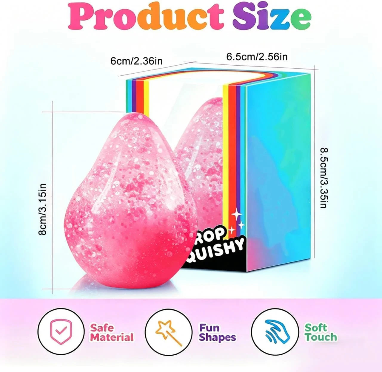 Dream Squishy Drop Fidget Toys Adults, Water Drop Squeeze Toy for Stress Relief, Slow Rising Squishies Sensory Toys with Autism, Malt Sugar Balls Gel Filled Party Favors - Pink