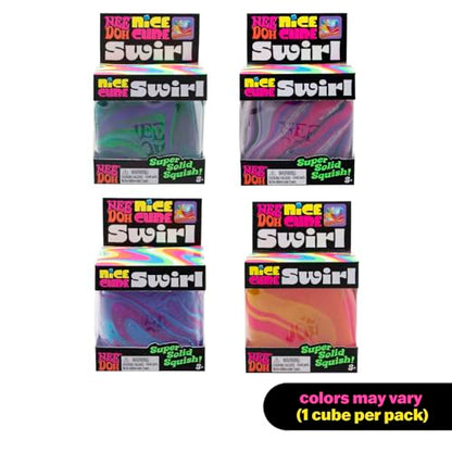 Schylling NeeDoh Nice Cube Swirl - Sensory Toy with a Super Solid Squish - Unique, Swirling Color Blend - Color May Vary (1 Per Pack)