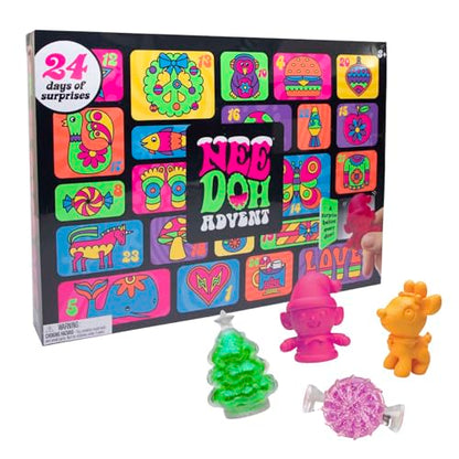Schylling NeeDoh Advent Calendar - 24 Days of Sensory Surprises - Squishy Toys with Fun Shapes and Textures - Ages 3 and Up - Color May Vary; 24 NeeDoh Toys in One Calendar