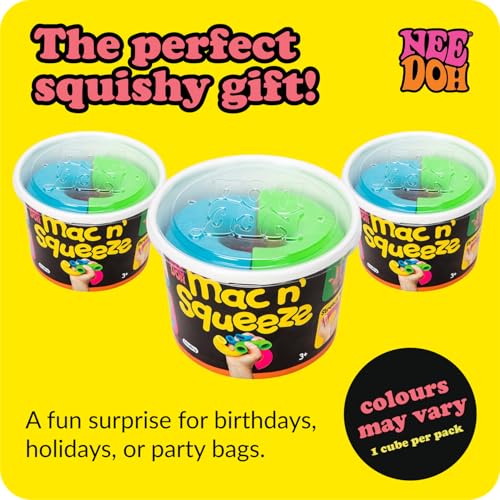 Schylling NeeDoh Mac 'N' Squeeze - Sensory Squeeze Toy - Contains 4 Squishy Noodles - 3" Wide - Color May Vary (Pack of 1)