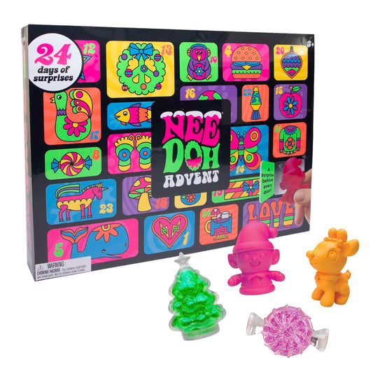 Schylling NeeDoh Advent Calendar - 24 Days of Sensory Surprises - Squishy Toys with Fun Shapes and Textures - Ages 3 and Up - Color May Vary; 24 NeeDoh Toys in One Calendar