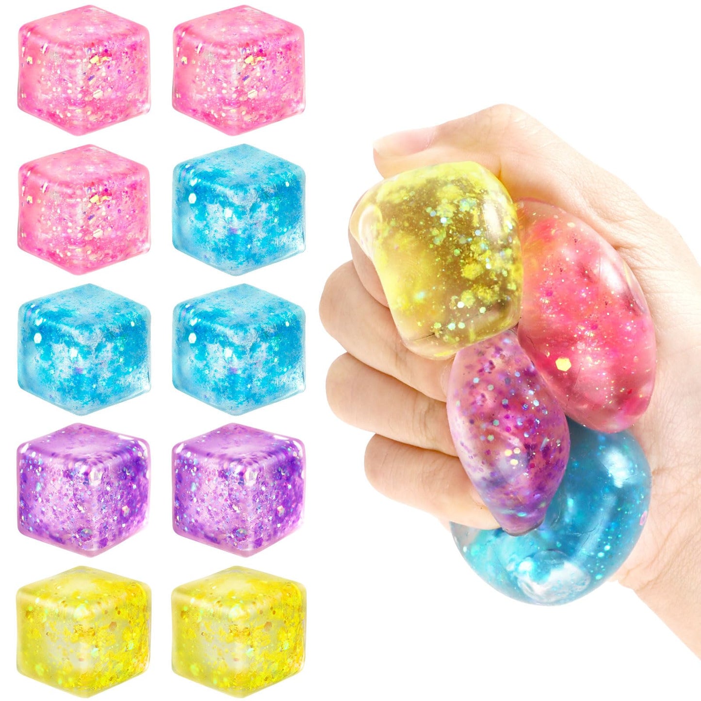 Nice Cube Translucent NeeDoh...Groovy Glob! Squishy, Squeezy, Popping, Stretchy Stress Fidget Cubes Complete Gift Set Party Bundle with Storage Bag - 3 Pack (Purple, Pink & Blue)