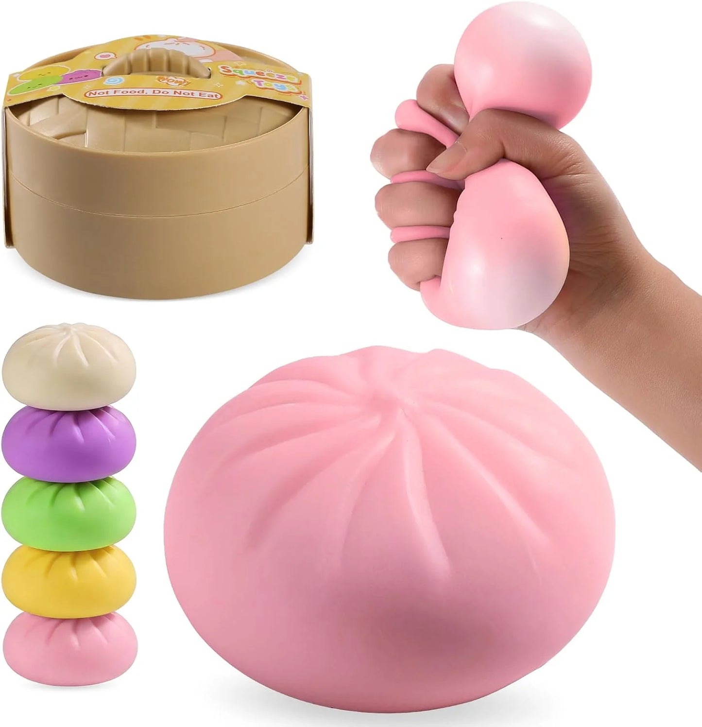 Dumpling Squishy Mystery Box, Mystery Dumpling Squishy Squeeze Stress Balls for Kids & Adults, Sensory Fidget Toys for Anxiety Relief, Crazy Fun Dumplings Ideal Gift for Boys,Girls,Teens(Pink) - US 5835
