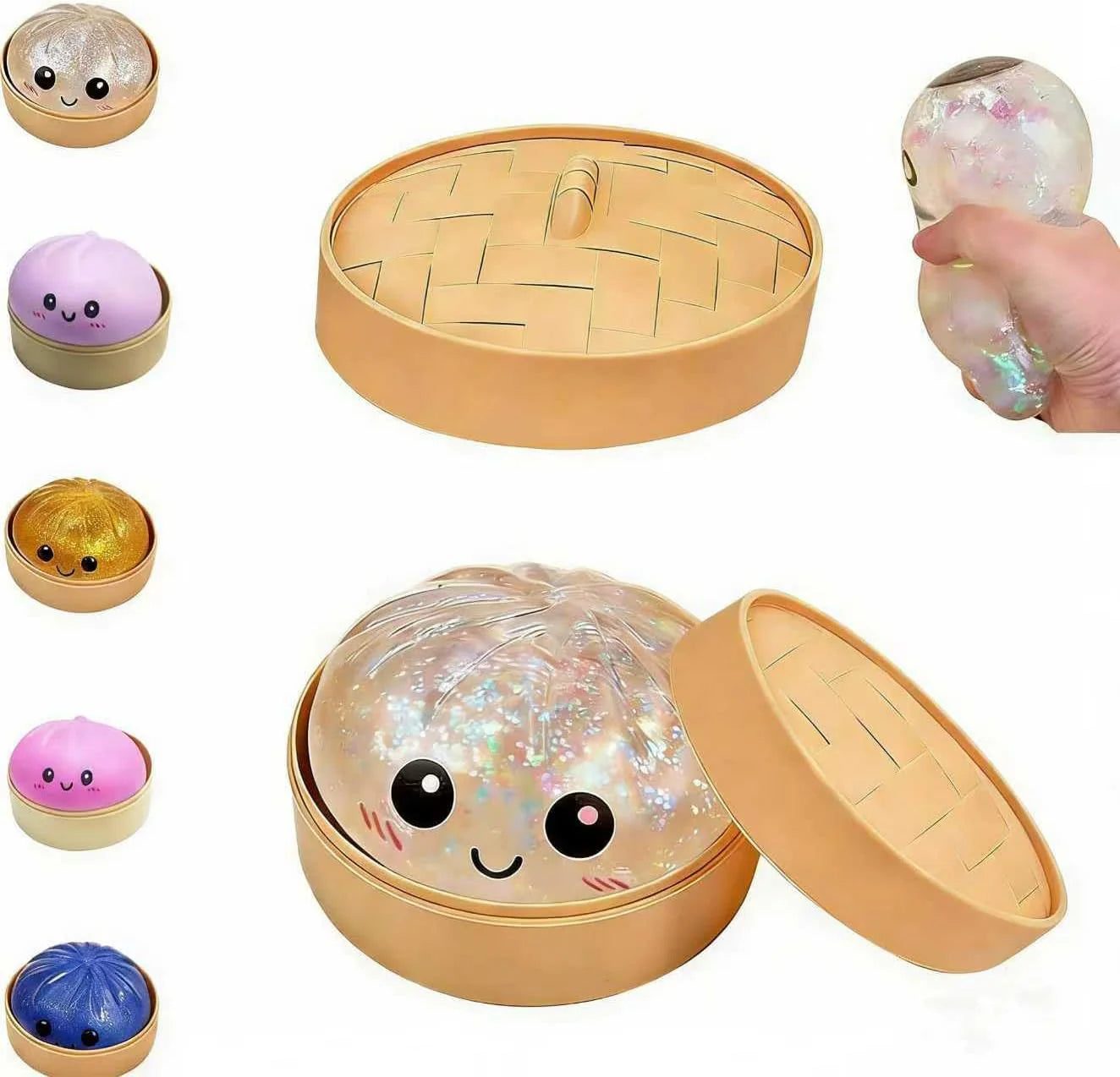 Dumpling Squishies,Glitter Dumpling, Glitter Squishy with Box,Easter Basket Stuffers (White) - US 9974