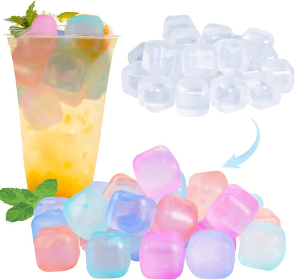 80 Pack Color-changing Reusable Ice Cube for Drinks, Colorful Square Plastic ice Cubes Without Diluting BPA Free, Refreezable Ice Cubes for Coffee, Wine, Whiskey, Cocktails - US 7068