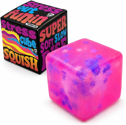 Stress Cube Squishy Toy, 1.97 Inch Slow Rising Fidget Stress Ball with Snowflake Inside, Silent Anxiety Relief Sensory Toy for Adults & Kids, Leakproof Gift-Ready Squeeze Cube - US 7030