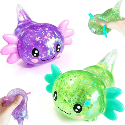 2pack Glitter Axolotls Squishies Toy, Axolotls Stress Relief Toy,Soft Squeeze Sensory Fidget Gadget for Teen & Adult, Office Desk Decor, Party Favors(Purple+Green) - US 1901