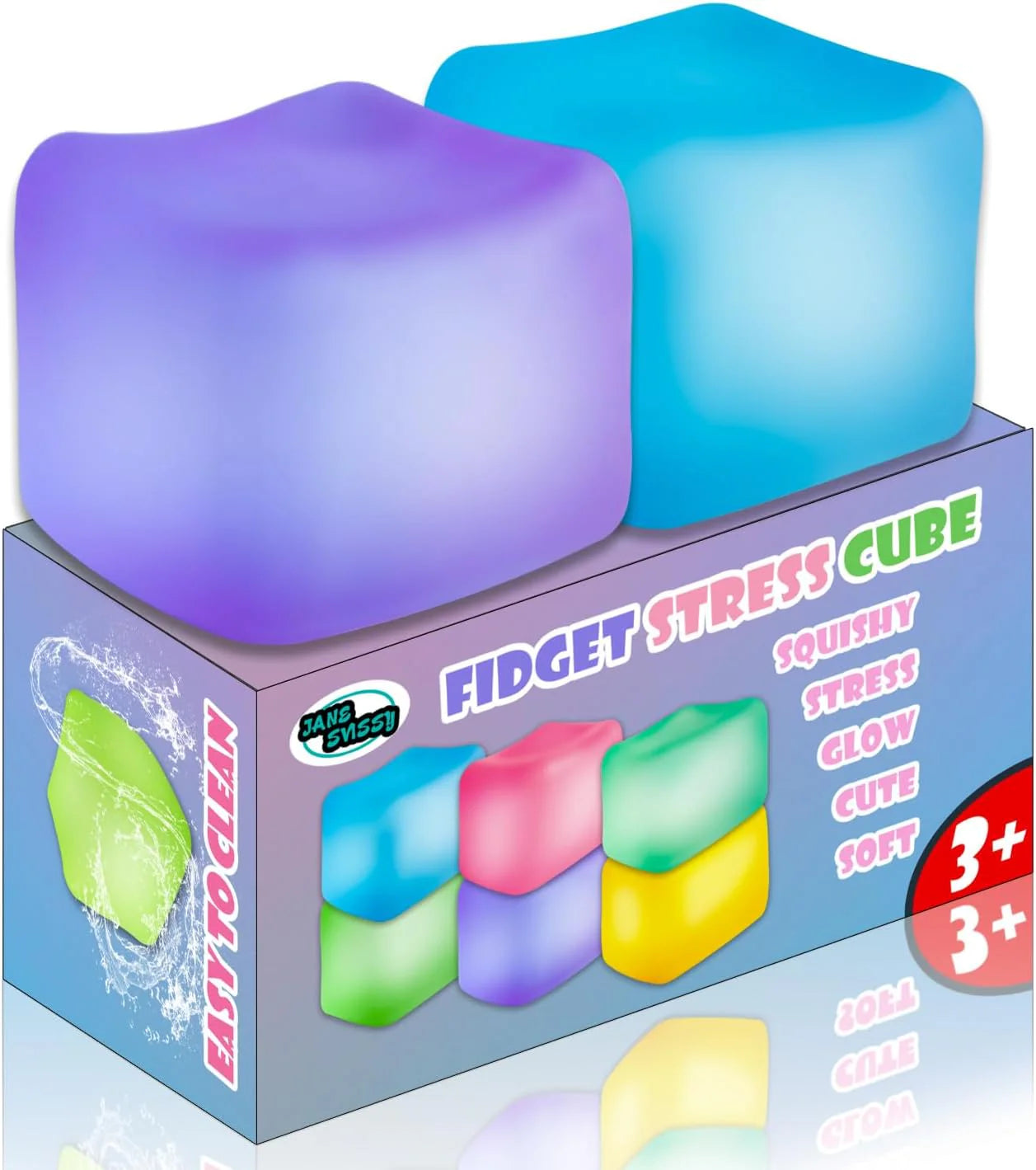 2Pcs Stress Cube Glow in The Dark,Fidgets for Teens,Adults, Kids,Super Solid Squishy Toy,Squeeze Toys,Ice Cube,High Density Squeeze Toys,Stocking Stuffers,Cool Things(Blue + Purple) - US 1845