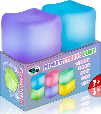 2Pcs Stress Cube Glow in The Dark,Fidgets for Teens,Adults, Kids,Super Solid Squishy Toy,Squeeze Toys,Ice Cube,High Density Squeeze Toys,Stocking Stuffers,Cool Things(Blue + Purple) - US 1845