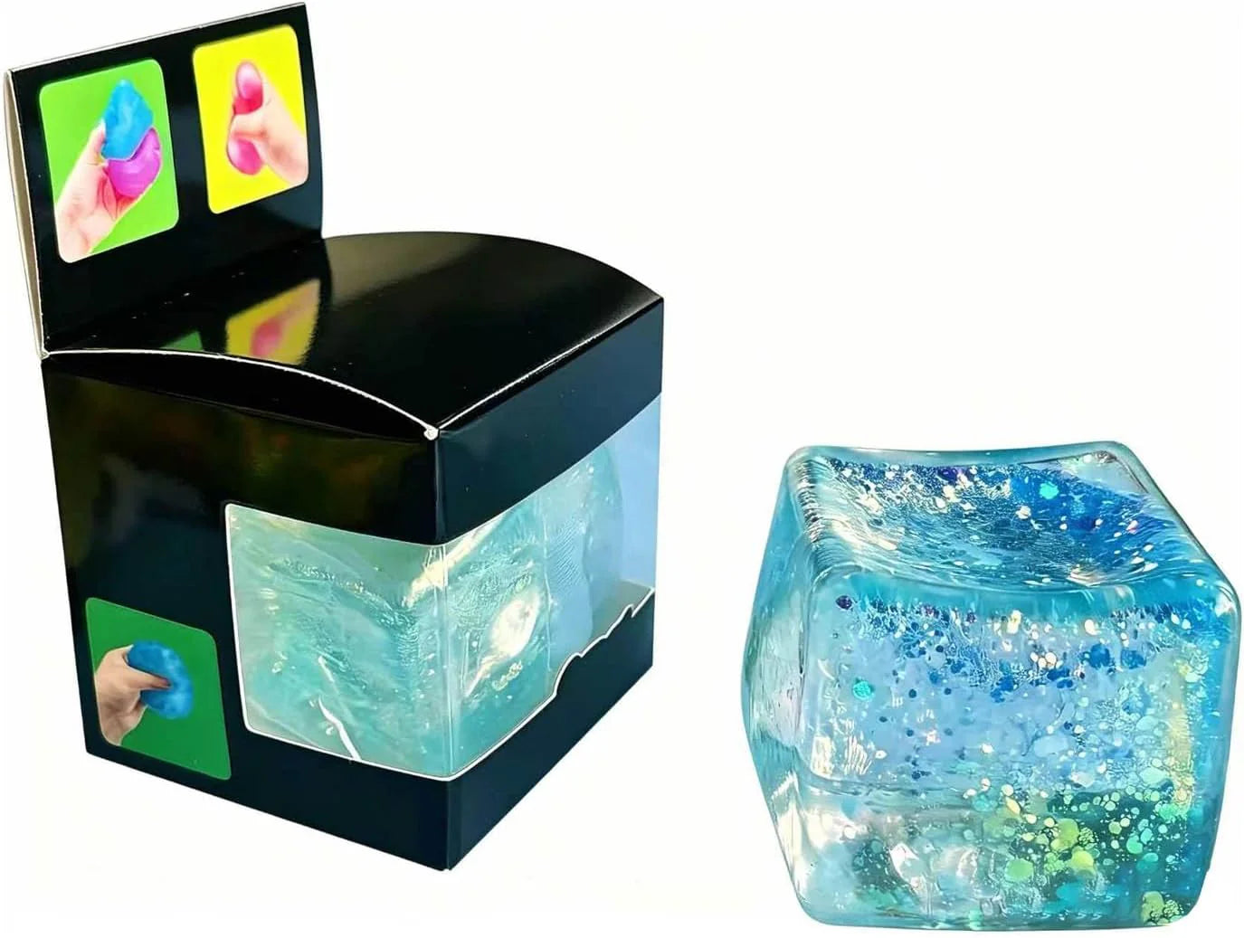 Premium Block Cube Squishy-Squishy Stress Cube,Slow Rise Fidget Cube Squishies Sensory Soft High Density Ice Squeeze Ball Fidget Toy Ice Cube Slow Rise (Blue) - US 5351