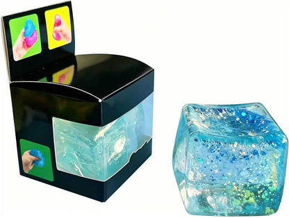Premium Block Cube Squishy-Squishy Stress Cube,Slow Rise Fidget Cube Squishies Sensory Soft High Density Ice Squeeze Ball Fidget Toy Ice Cube Slow Rise (Blue) - US 5351