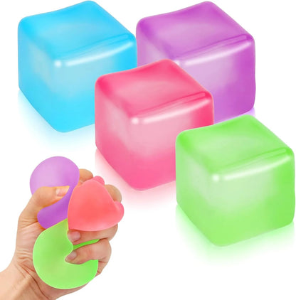 4 Pack Stress Cube Sensory Fidget Toys for Anxiety Stress Relief, Slow Rising Fidget Cube Squeeze Toys, Squishy Cube Filled with Thick Substance, Ice Cube Stress Balls for Adults Kids - US 9557