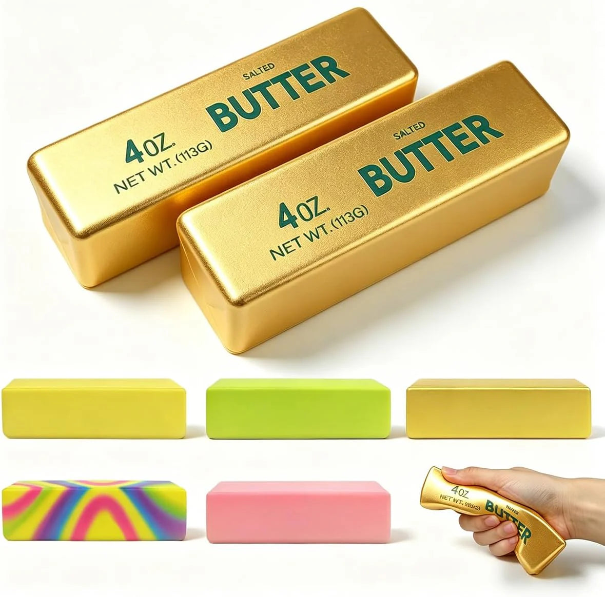 2 Pack Butter Squishy Toys Slow Rising Soft Squeeze Toy Stress Relief Fidget Toys for Kids Party Favors Birthday Gifts Adults Office Desk Toys (Gold) - US 4925