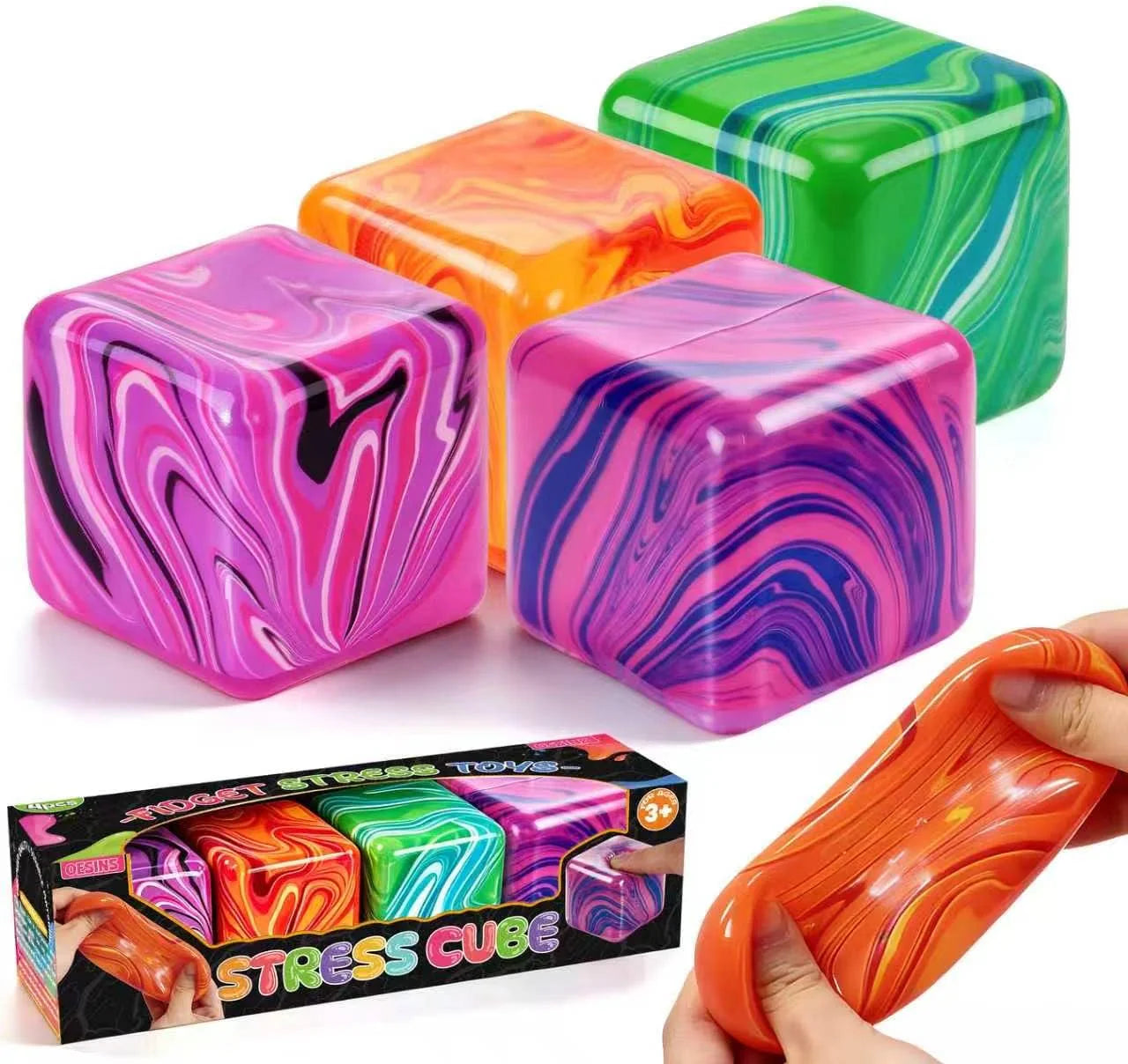 4 Pcs Stress Cube Squishies Fidget Toys, Ice Cube Shape Squeeze Toys, Slow Rise Stress Balls Sensory Toy for Kids Adults with Autism, Stress Relief Classroom Prize, Easter Basket Stuffers - US 6663