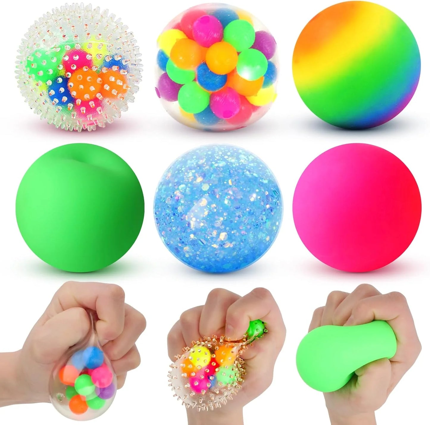 6 Set Squishy Sensory Stress Squeezing Balls forAdults: Best Calming Tool to Relieve Anxiety, Vent Mood and Improve Focus, Easter Basket Stuffers for Kids, Goodie Bag Stuffers - US 6760