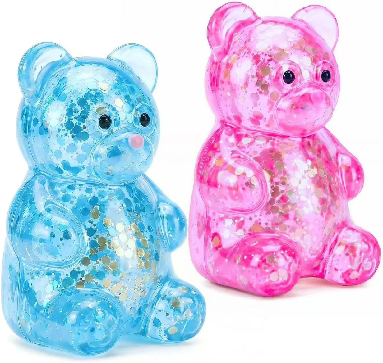 2 Pack Bear Squishy Sugar Fidget Stress Balls, Glitter Colorful Bear Sensory Stress Balls for Anxiety Relief, Animals Squishy Squeeze Balls Fidget Toys for Boys and Girls - US 7249