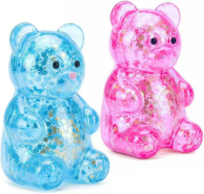 2 Pack Bear Squishy Sugar Fidget Stress Balls, Glitter Colorful Bear Sensory Stress Balls for Anxiety Relief, Animals Squishy Squeeze Balls Fidget Toys for Boys and Girls - US 7249