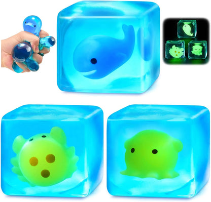 Squishy Stress Cube Fidget Toys Adults - Glow in The Dark Sensory Toys for Kids with Autism Stress Balls for Kids Teens Squeeze Toys for Anxiety Easter Basket Stuffers - US 1165