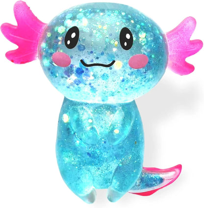 Axolotl Squishy Stress Relief Toy Glitter Fidget Toys Cute Malt Sugar Axolotl Toy Fidget Toys for Kids Youth Adult, Party Favors Anxiety Relief Squishy Toys(Blue) - US 7898