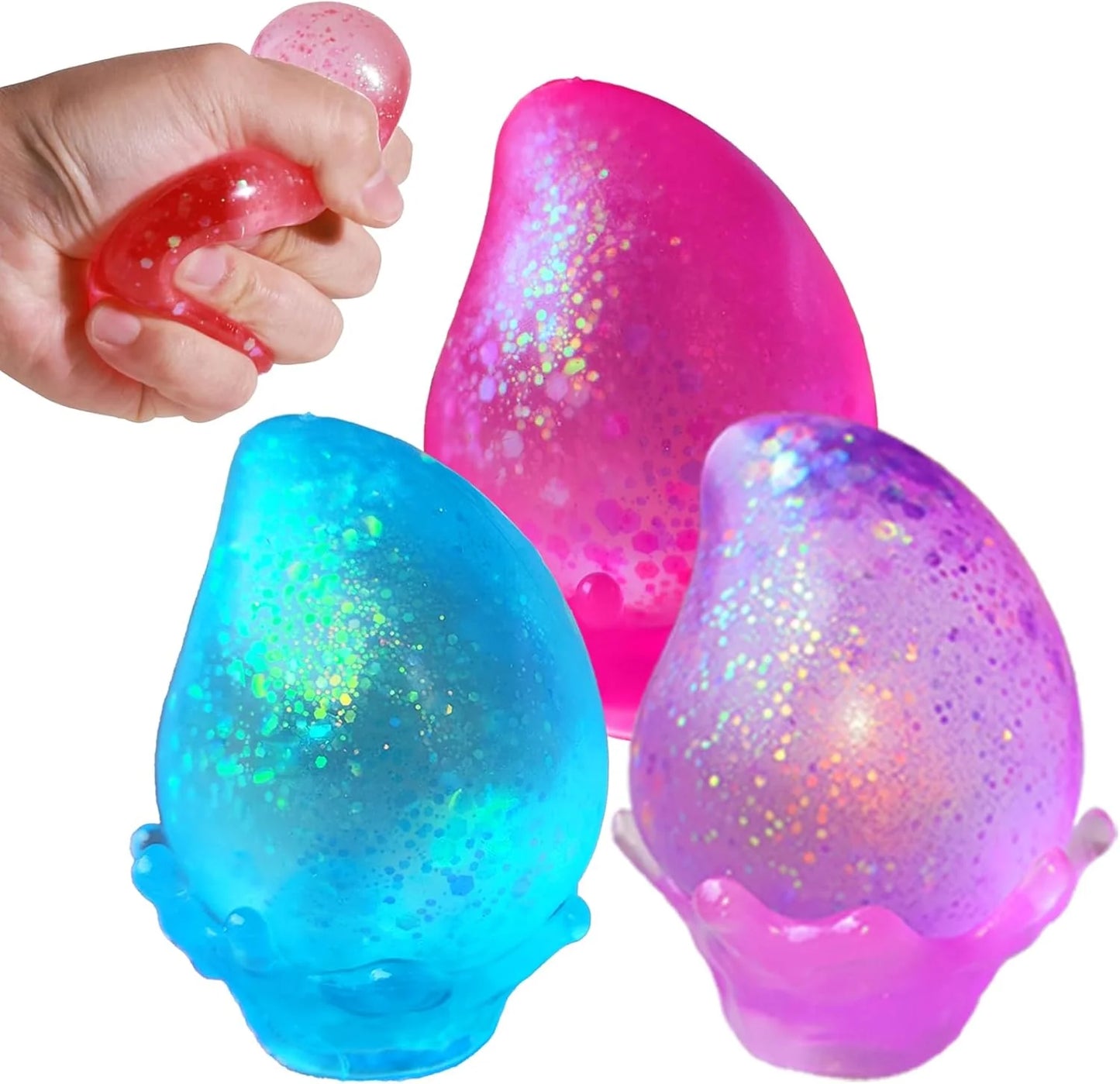 3Pack Fidget Toys for Kids, Dream Squishy Drop - Glitter Squishy Cube Slow Rise Stress Cube for Adults, Glitter Balls Squishies Sugar Mango Fruit Stress Balls for Anxiety Relief - US 9782