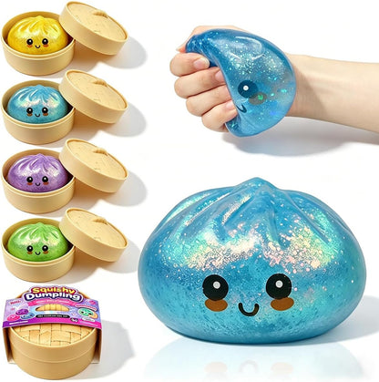 Anditoy Dumpling Stress Balls Glitter Squishy Toys Giant Squishy Mystery Box Squeeze Toys for Adults Stress Relief Desk Toys Kids Party Favors Birthday Gifts (Blue) - US 3324