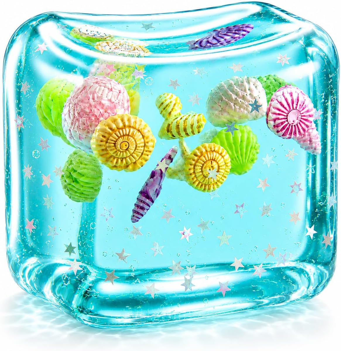 Large Squishy Ice Cube Stress Ball - Slow Rising Maltose Texture Jelly Fidget Toys with Star Glitter - Sensory Squeeze Toy for Anxiety Relief - Desk Gifts for Kids & Adults - US 8489