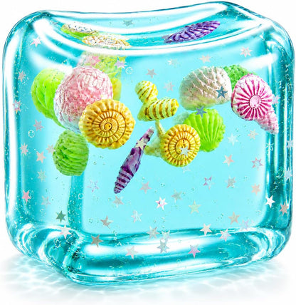 Large Squishy Ice Cube Stress Ball - Slow Rising Maltose Texture Jelly Fidget Toys with Star Glitter - Sensory Squeeze Toy for Anxiety Relief - Desk Gifts for Kids & Adults - US 8489