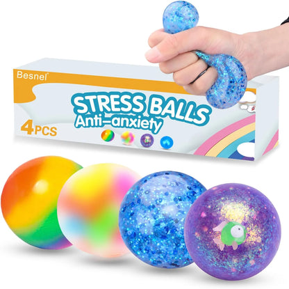 Stress Balls Set, Squishy Stress Ball, 4 Pack Squeeze Ball for Adults, Squeeze Ball for Adults Stress Relieve, Stress Relieve, Increase Entertainment - US 9377