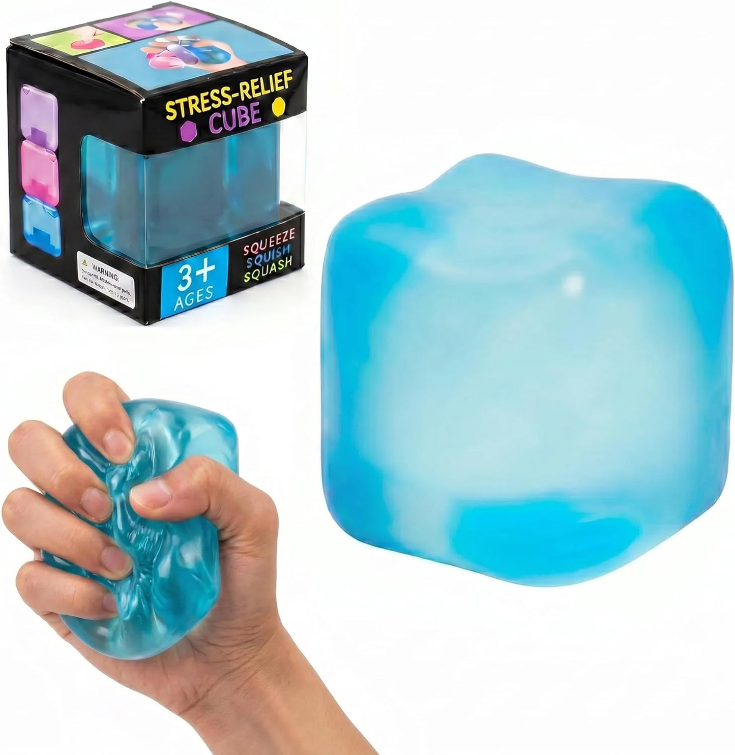 Nice Stress Cube, Squishy Fidget Toy Cubes, Slow Rising Squeeze Cube Balls, Non-Sticky Desk Toy for Relaxation & Focus for Adults, Blue - US 7045