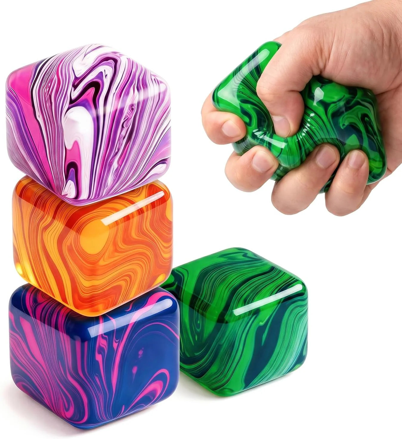 LAHAND 4 Pack Slow Rising Stress Cube,Ice Cube Squishy for Anxiety Stress Relief, Soft Squishy Toys for Party Favors Gifts Classroom Prizes - US 1537
