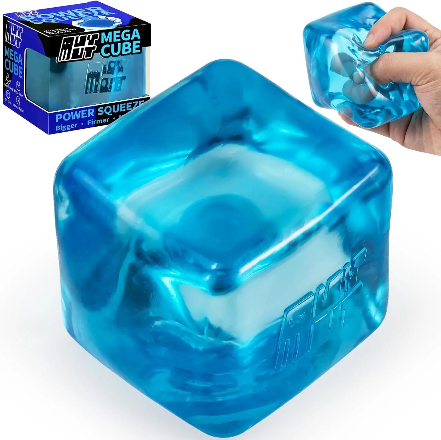 Premium MEGA Cube – Oversized Heavy-Duty Squishy Fidget Toy for Big Hands & Adults, Ultra-Firm Gel for Stress Relief & Sensory Focus, Lab & CPC/ASTM Certified (Blue) - US 6409