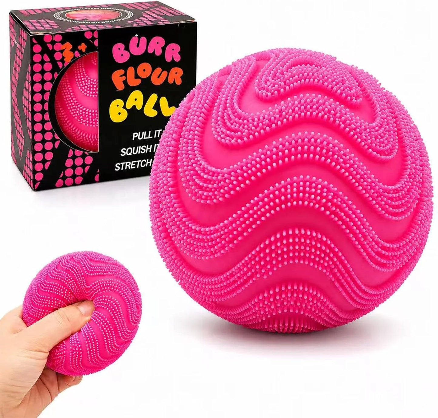 Fuzz Ball Squishy Stress Ball,Soft Fidget Squishy Fuzz Squeeze Ball for Adults,Anxiety Stress Relief Toys,Party Favors Gift for Adults (Pink Ball) - US 3484