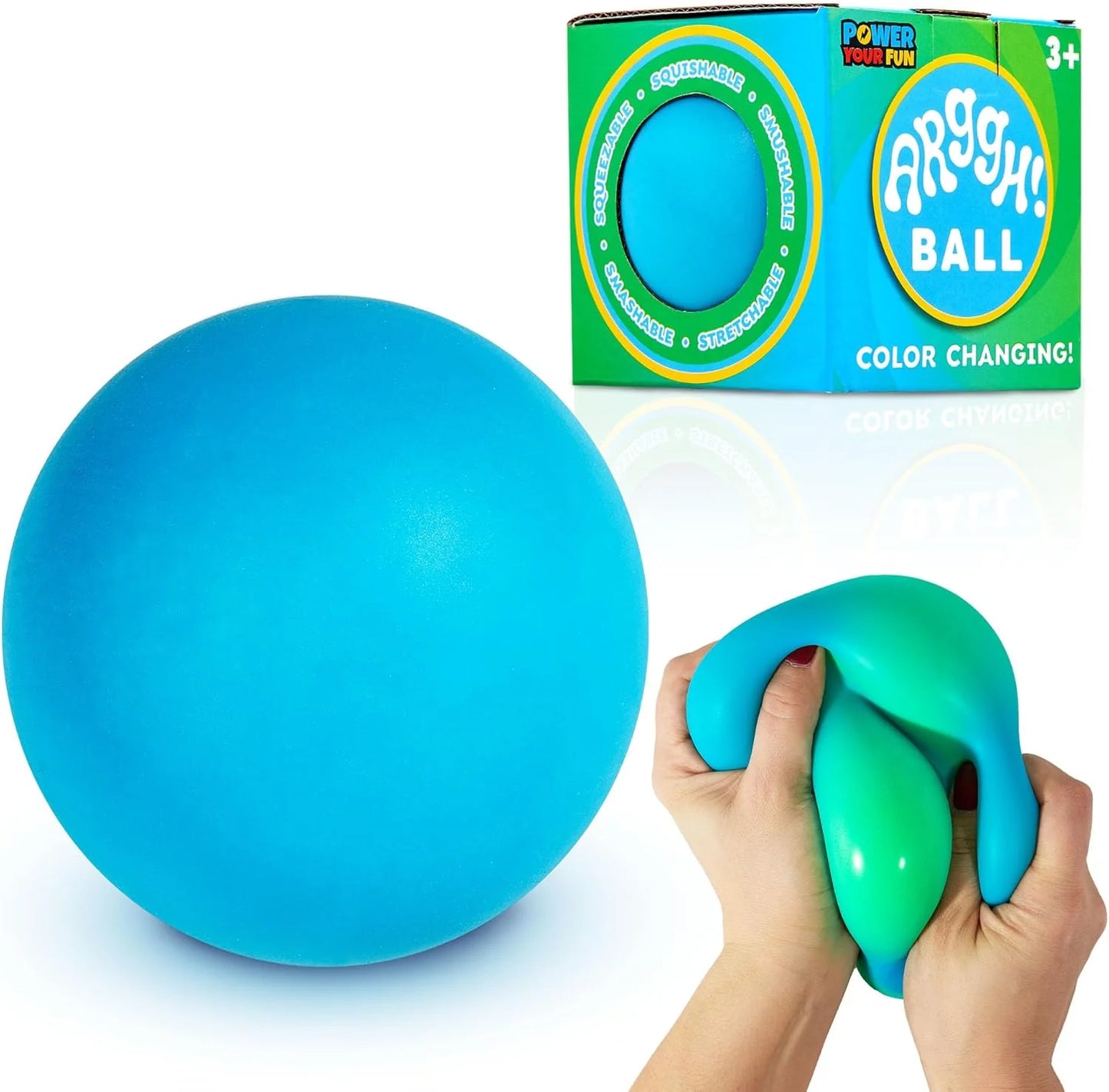Power Your Fun Arggh Large Stress Ball for Adults and Kids - 3.75 Inch Tension Relief Ball Fidget Toy, Color-Changing Stress Relief Hand Squeeze Sensory Balls Big Squishy Toys for Kids (Blue/Green) - US 9810