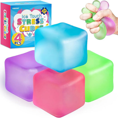 4 Pack Stress Cube, Slow Rising Ice Cube Stress Balls for Adults Kids, Sensory Fidget Toy for Anxiety Relief, Square Shape Squishy Balls for Classroom Prizes, Cube Squishy for Party Favors - US 6270