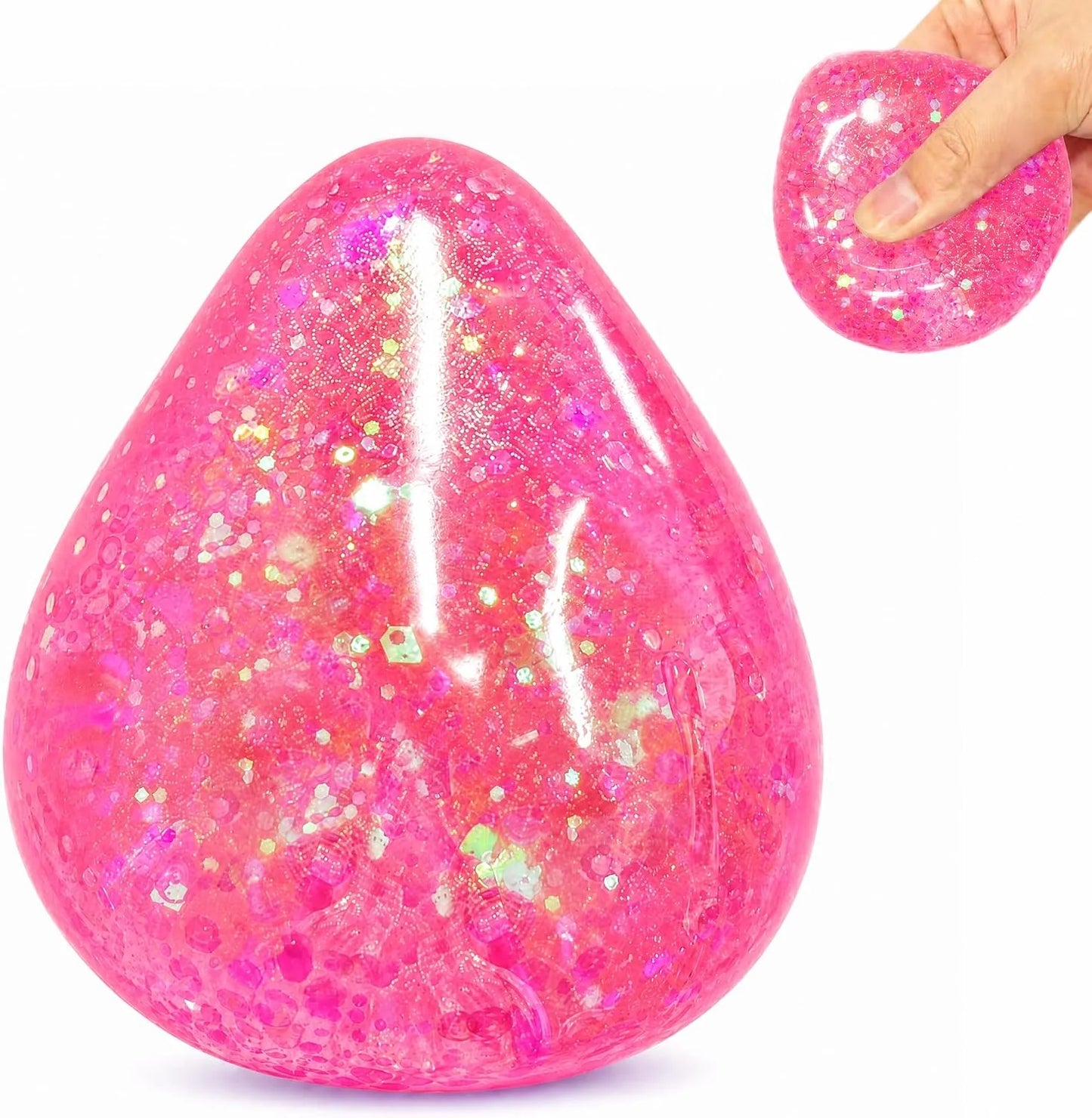 Squishy Drop Stress Balls for Girls & Kids, Glitter Pink Squeeze Stress Sugar Ball, Slow Rising Sugar Squishy Toys, Sensory Fidget Toy for Anxiety Relief, Party Favors and Birthday Gifts - US 2840