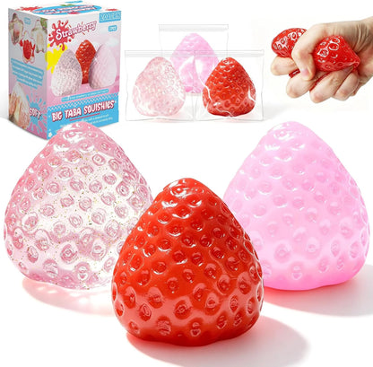 3Pcs Big Taba Squishies Strawberry, Cute Strawberry Squeeze Toys, Upgrade Fruit Squishies, Kawaii Sticky Stress Toy, Clear Fidget Toys, Valentines Gift for Kids, Teen Boys Girls Birthday Gift Ideas - US 7032