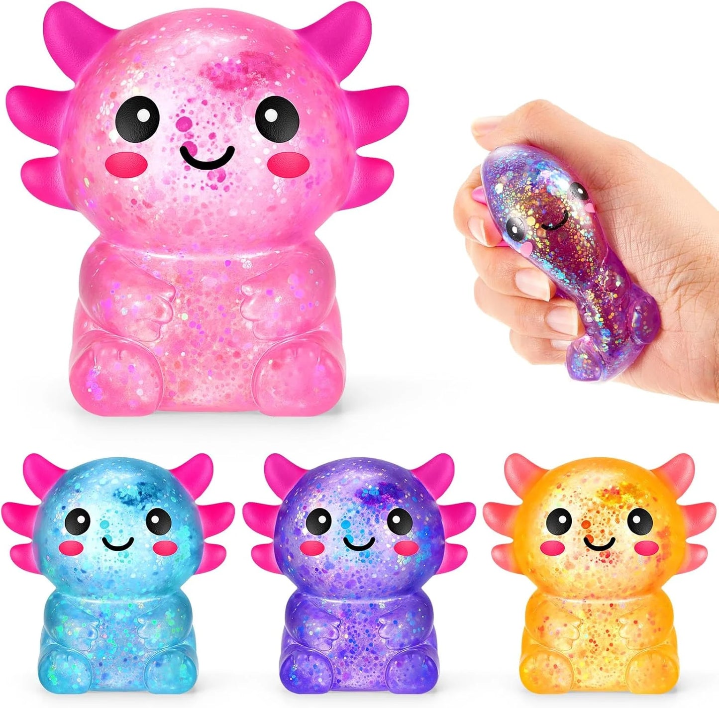 Simgoing 4 Pcs Axolotl Stress Toy Squeeze Axolotl Party Favors 2.56 x 2.64 Inches Malt Sugar Filled Stretchy Fidget Stress Relief Ball Sensory Toys for Adults Soothing Graduation Birthday Party Gift - US 8392