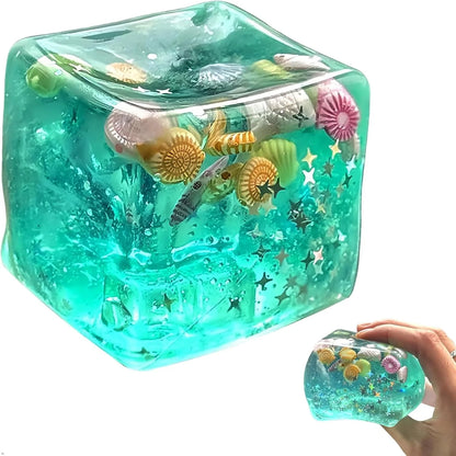 Ice Cube Cube Fidget Toys - Sensory Toys for Kids with Real Sea Shells, Squishy Fidget Toy for Kids & Adults | Non-Toxic Squeeze Ball for Anxiety, Focus & Calm for School, Office - US 6744