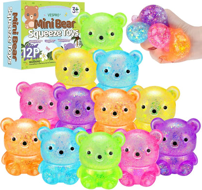 12Pack Fidget Toys Squishy ，Cute Bear Squeeze Ball , Bulk Squishy Fidget Squeeze Play Toys，Pull Stretch Classroom Prize Party Favors Toys for Kids - US 3268