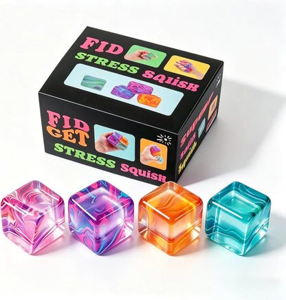 4Pack Fidget Toys Mini Squishy Stress Cube, Stress Balls for Kids, Adults Squishies Anxiety Stress Relief, Ice Squishy Cube Sugar Balls, Sensory Toys for Kids with Autism, Fidgets for Classroom Prize - US 1888