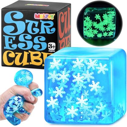 Squishy Fidget Toys Adults Stress Cube - Glow in The Dark Snowflakes Sensory Toys for Kids with Autism Stress Balls for Kids Teens Squeeze Squishy Toys Easter Basket Stuffers - US 6626